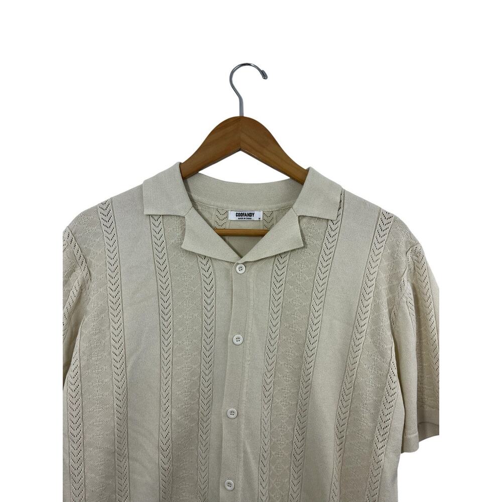 Coofandy Mens Sweater Medium Cream Quiet Luxury Knit Button Front Short Sleeve - Picture 4 of 8